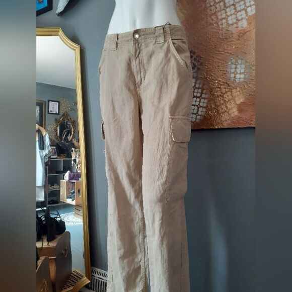 Zara Nwt Cotton/ Linen Blend Tan Cargo Pants - Picture 15 of 16